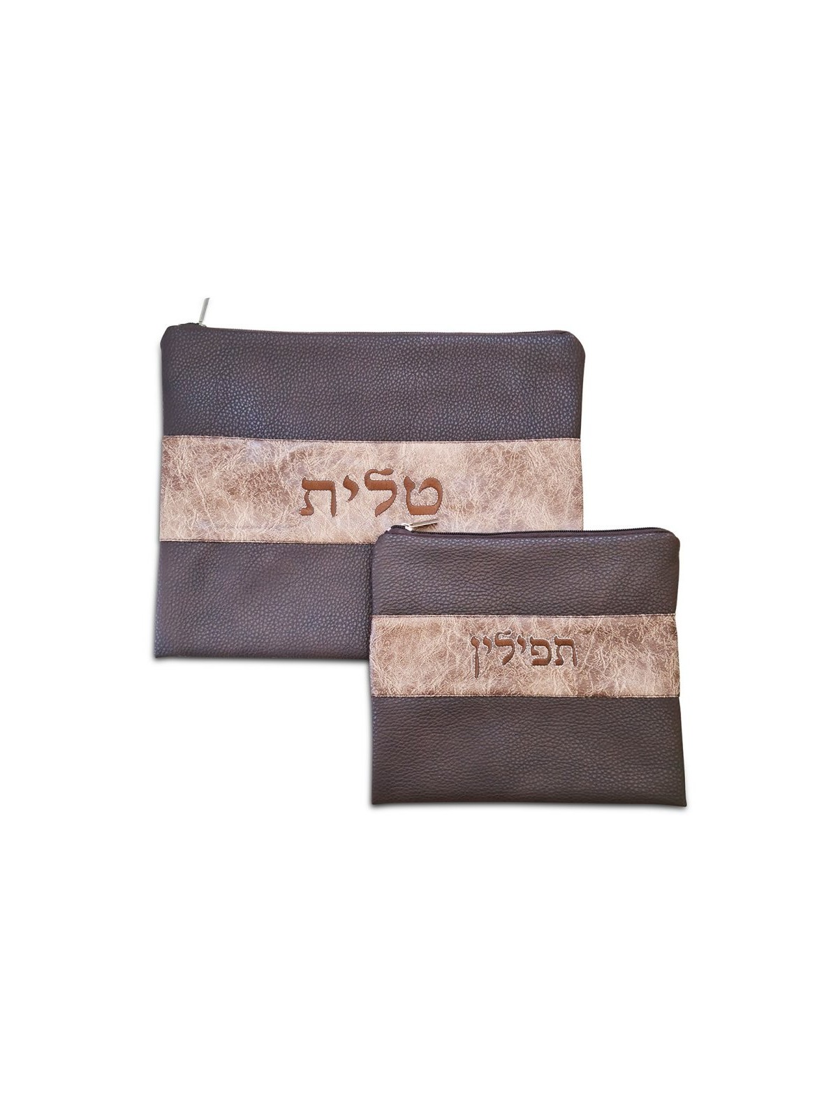 שני גוונים דמוי עור חום שוקולד טלי... | תיקי טלית ותפילין